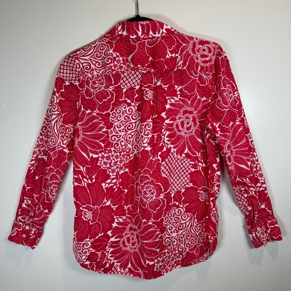 Talbots Long Sleeve Pink Floral Linen Shirt Size Small Petite - Picture 8 of 14